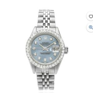 Rolex Blue Oyster Perpetual Lady Date 26mm watch, jubilee band, diamonds 90s